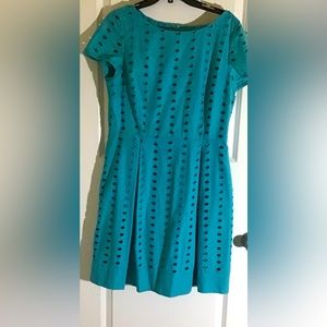 Beautiful turquoise one piece cut out design dress, size 12, short sleeve